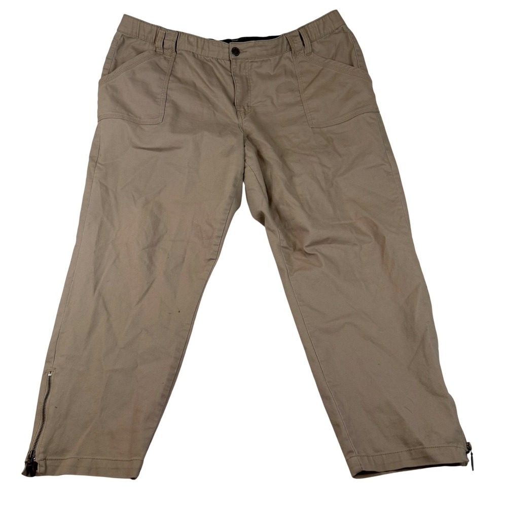 Avenue Tan Ankle Pants Womens 22 Average Khaki Side Zip Straight Leg Stretch